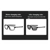 Comparison of photochromic dual-light reading glasses before and after changing color.