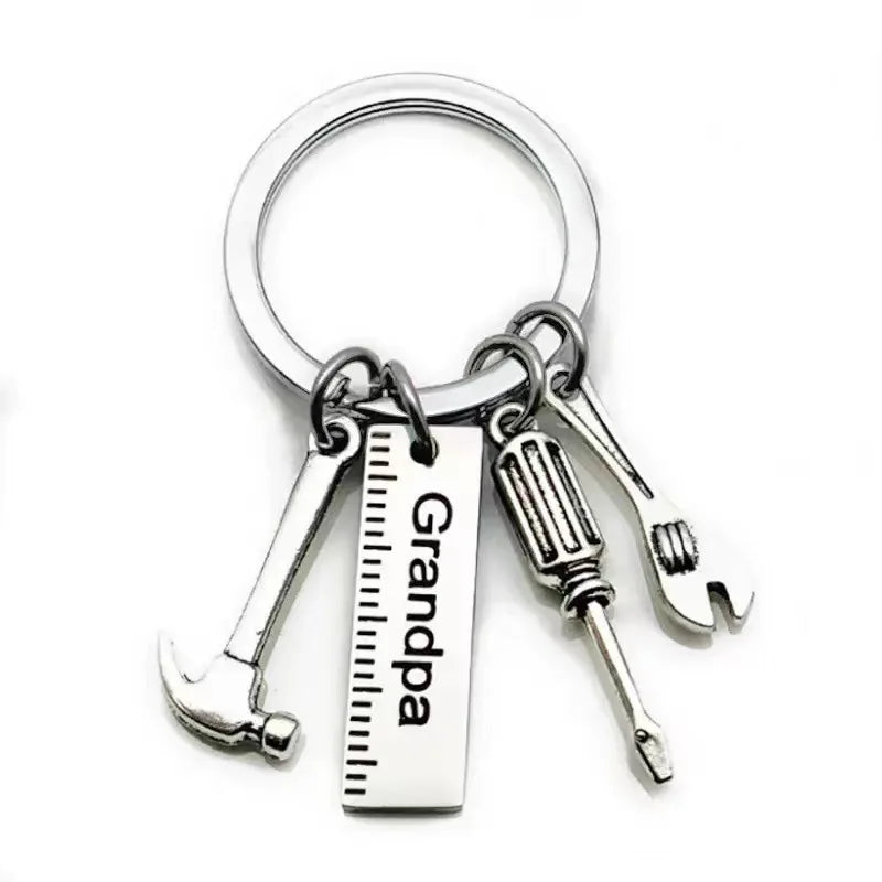 Silver multi-tool keychain set with pliers and hammer tools