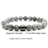A bracelet made of magnetic hematite map stones with a marbled finish.