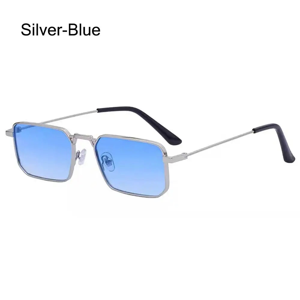 Silver-Blue retro vintage metal frame sunglasses with blue lenses