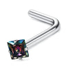 Surgical stainless steel nose piercing stud featuring a polished silver curved bar and a colorful gemstone setting