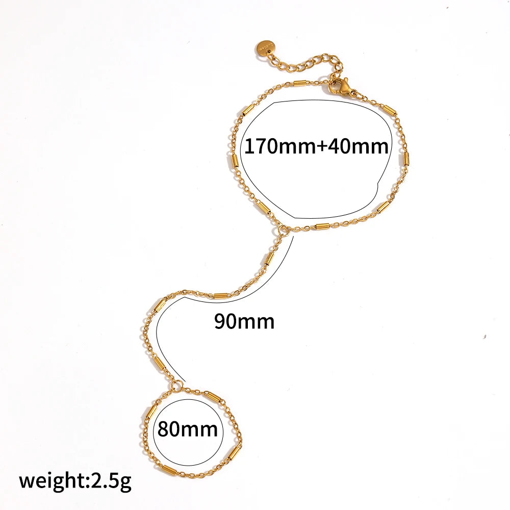 Gold plated stainless steel zircon ring bracelet with adjustable chain and various sized links