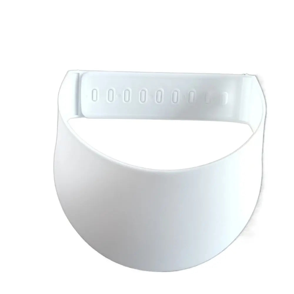 A white reusable hat brim bender with a flat, curved design.
