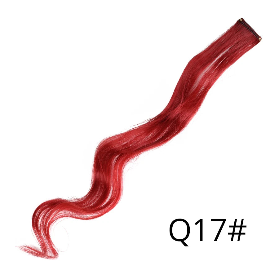 A long, vibrant red synthetic hair extension with a clip-in closure.