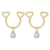 Gold heart dangle non-piercing nipple rings with cubic zirconia stones