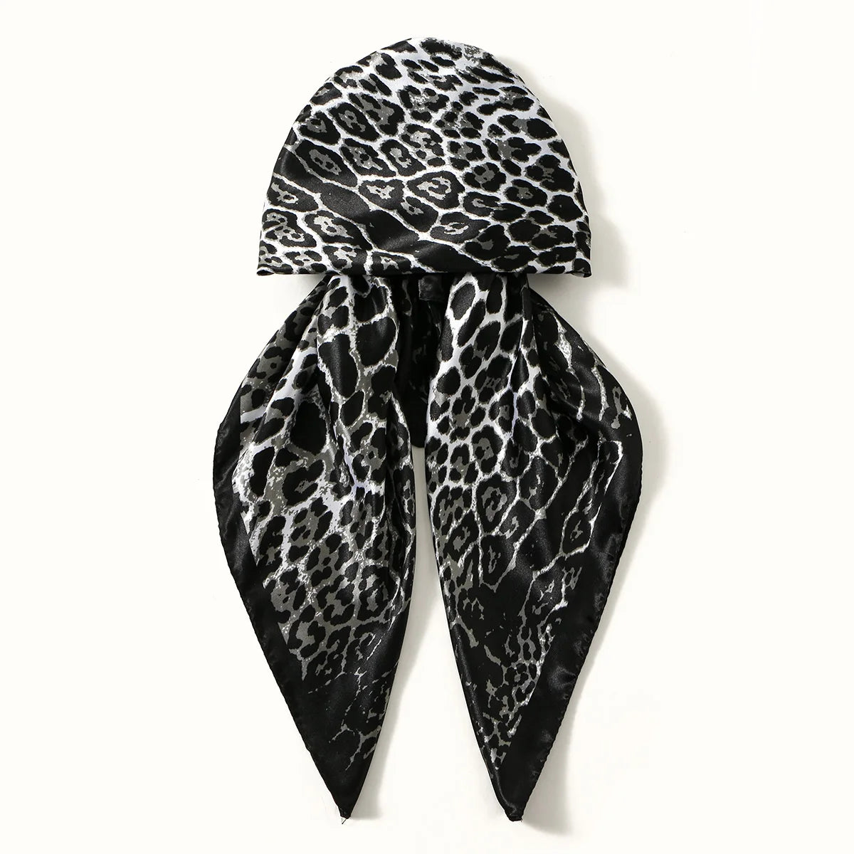 Black and gray leopard print satin silk hijab headband cap