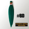A bundle of dark green pre-stretched Kanekalon braiding hair extensions with a heat setting label.
