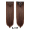 A pair of dark brown, straight hair extensions with clip-in attachments shown side by side.