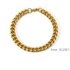 A gold-colored stainless steel Cuban link bracelet shown against a white background.