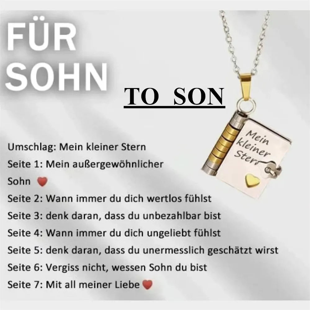 Silberes Anhänger-Halskette mit Gravur 'Für Sohn to Son' in deutscher Sprache