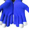 Pair of royal blue knit touch screen gloves with white trim