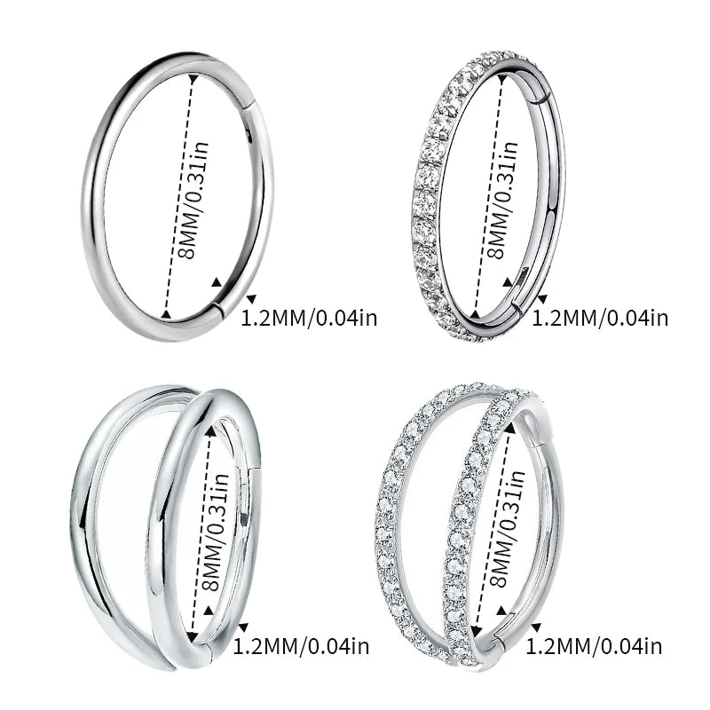 Edelstahl CZ Segment-Ohr und Clicker-Nostpiercing-Set in Größen 8mm und 1,2mm