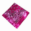 A square magenta tie-dye bandana scarf featuring intricate white paisley patterns.