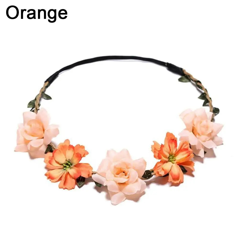 A delicate orange floral bohemian flower headband for women