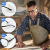 A man is demonstrating the three steps to use flexible clear eye shields for eyeglasses.
