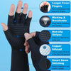 Black compression gloves with non-slip stripes and smart seam stitching shown on a hand.
