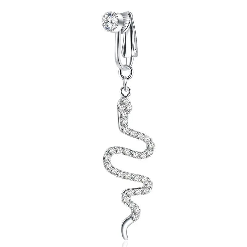 A silver fashion belly button ring with a bail and a delicate, coiled chain design.