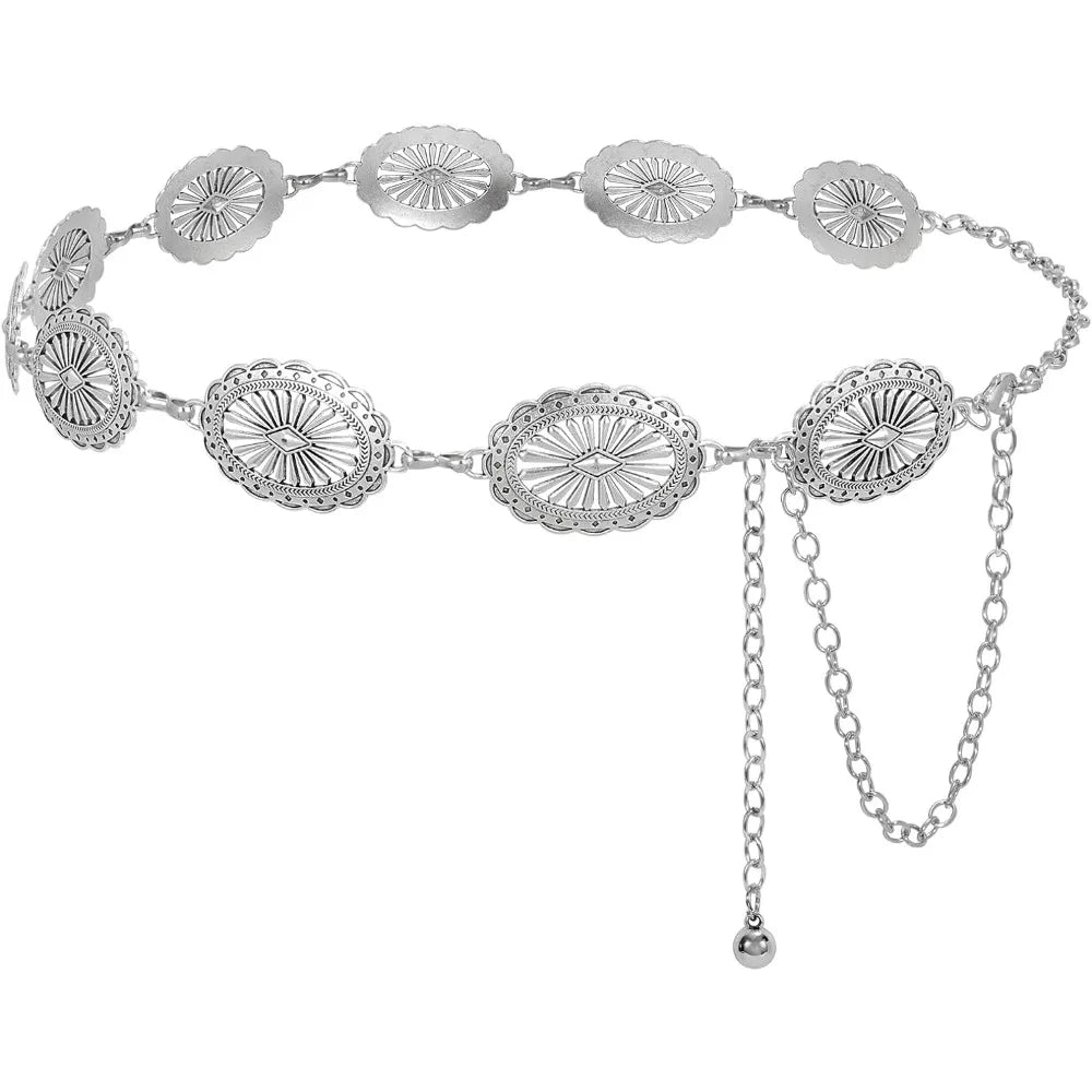 Ceinture à chaîne en métal argenté pour la taille, style western