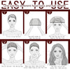 Six steps demonstrating how to use a 2 pack of black nude wig caps for cosplay