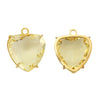 A pair of gold-toned heart crystal pendants with a yellow-tinted stone set in stainless steel.