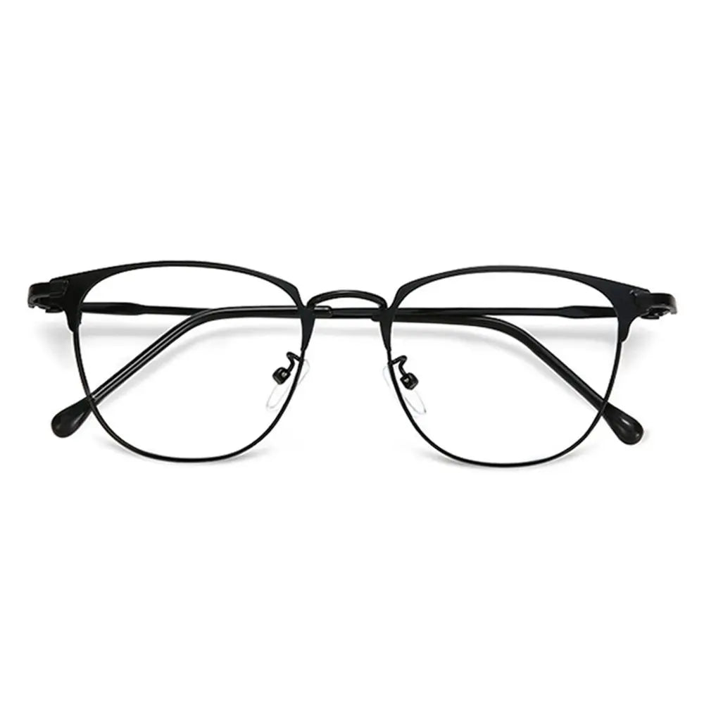 Black anti-blue light metal eyeglasses with thin frames