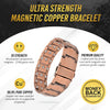 A close-up of an ultra strength magnetic copper bracelet worn on a wrist.