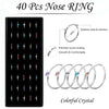 A set of 40 nose rings made of stainless steel and colorful crystal for piercing