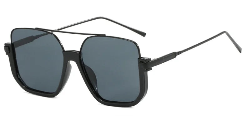 Black double bridge oversized square sunglasses with thin arms
