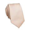 A beige striped business tie folded neatly.
