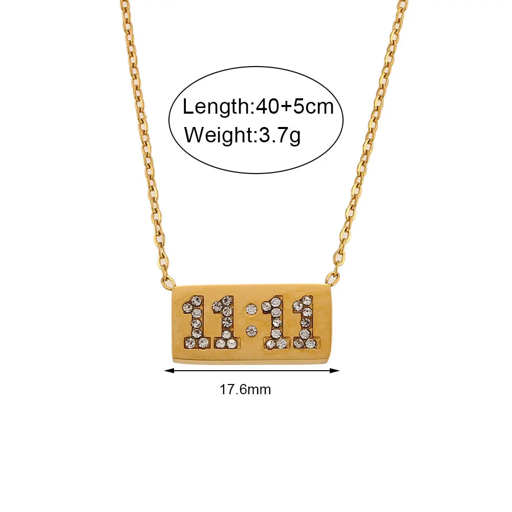 A gold-plated rectangle pendant necklace featuring the number 111, with a chain length of 40+5cm and a weight of 3.7g.
