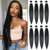A woman models long black pre-stretched ombre braiding hair extensions