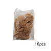 A clear plastic bag containing ten brown fuzzy hair nets or wig caps.