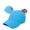 A bright blue breathable mesh criss-cross baseball cap shown from the side.