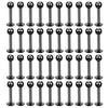 A grid of stainless steel labret lip rings for piercings.