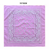Pink cotton scarf with a purple paisley border and small white floral motifs