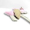 A pink and beige elegant winged pony keychain featuring a sculpted wing design.