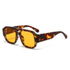 Gafas cuadradas retro de doble puente con lentes y monturas de leopardo marrón y naranja