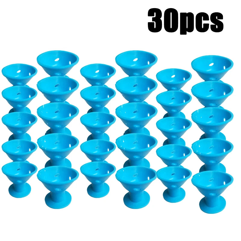 A set of 30 blue heatless magic hair curlers in various sizes.