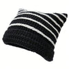 Black and white striped crocheted beanie hat with cat ear design