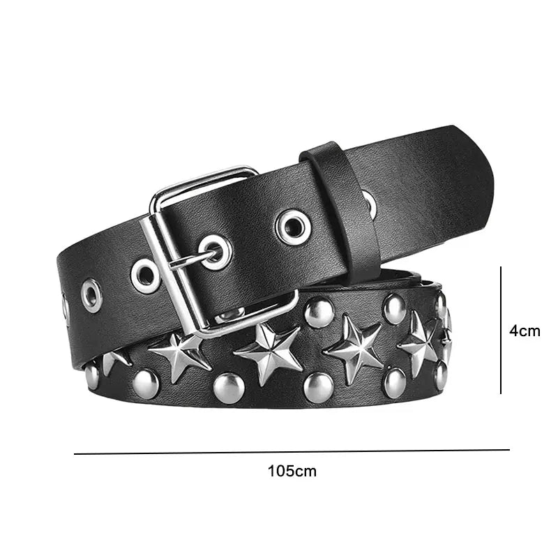 Black leather goth punk belt featuring silver studs and a buckle.