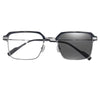 A pair of black photochromic anti-blue light reading glasses with thin metal frames.