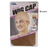 Box of brown Deluxe wig cap with a model wearing it, showing two pieces.