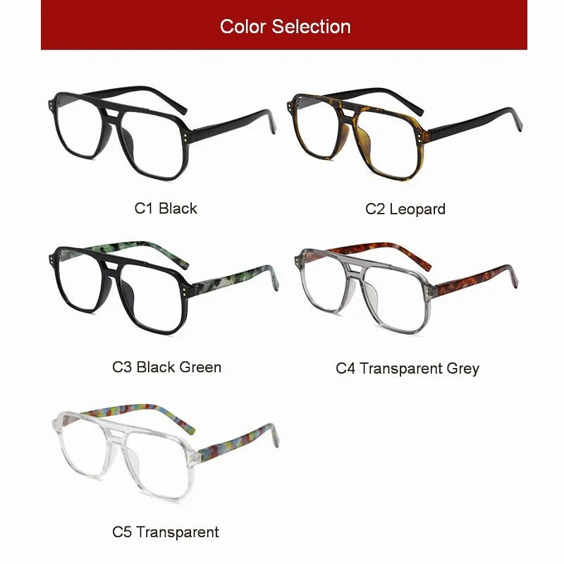 Selección de cinco pares de gafas de lectura estilo piloto vintage en varios colores, incluyendo negro leopardo, verde negro,