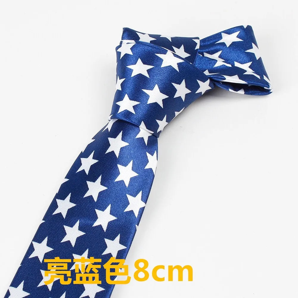 Navy blue silk necktie with white stars pattern