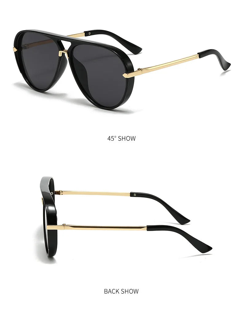 Lunettes de pilot vintage avec monture métallique, vues en angle de 45 degrés et à l'arrière