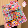 A clear plastic box filled with 718 colorful butterfly hair accessories in various shades of pink, purple, yellow, and blue.