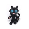 Broche émaillée noire d'un visage de chat avec des yeux bleus lumineux et des accents roses