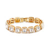 Gold iced out rhinestone Cuban chain bracelets featuring square and round clear stones