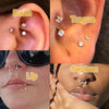 Close-up photo showing various piercings including daith, tragus, lip, and septum rings on a nose.