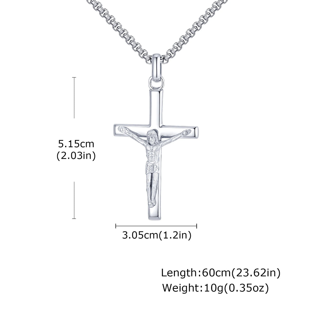 A stainless steel cross necklace with a gold finish, measuring 5.15cm in length and weighing 10g.